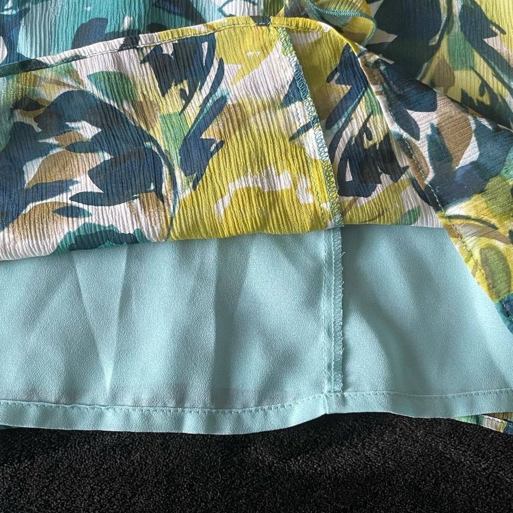 Pendleton Sleeveless Green Blue Floral Silk Ruffle Dress Size 8 Petite - Picture 14 of 14